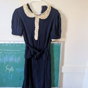 Navy Dress with Cream Lace Collar